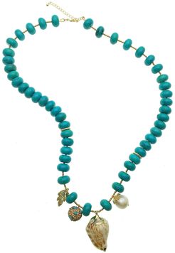 Turquoise Seashell & Freshwater Pearl Charms Necklace