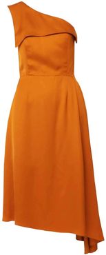 Mirage One-Shoulder Orange Midi Dress With Side Pleat