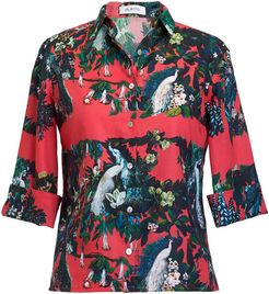 Red Peacocks Patterned Shirt
