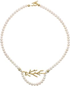 Freshwater Pearls With Fine Gold Plated Brass Coral Charm Necklace