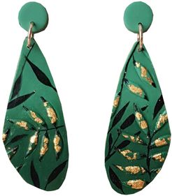Green Ombre Gold & Black Leaf Ann Earrings