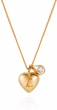 Heart Initial & Diamond Pendant Necklace Gold