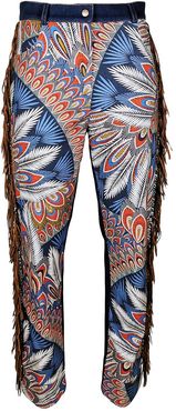 High Waisted Lycra Cotton Printed Pants With Washed Denim Back