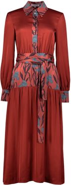 Lynn Viscose Satin Terracotta Dress With Floral Print