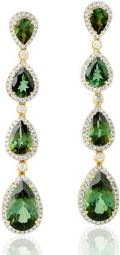 18Kt Gold Pave Diamond Tourmaline Women Drop Earrings