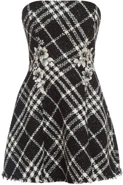 Embroidered Bandeau Skater Dress In Boucle
