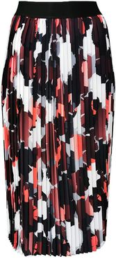 Abstract Camo Print Midi Pleated Skirt