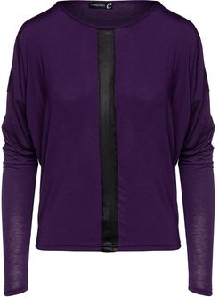 Ink Colour Batwing Top With Faux Leather Detail