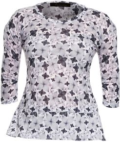 Charcoal Floral Print Back Pleat Modal T-shirt