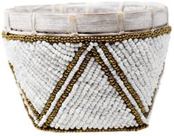 Bamboo Trinket Basket White With Gold Trim