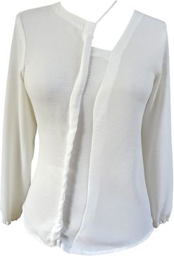 Long Sleeve White Blouse With Asymmetric Cord Detail