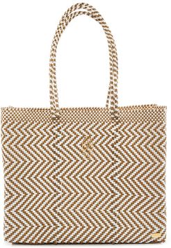 Gold Chevron Travel Tote Bag With Clutch