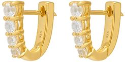 White Topaz Bar Hoop Earrings In Gold