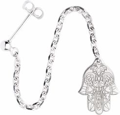 Silver Hamsa Hand Single Long Drop Earring