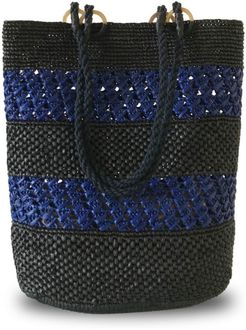 Zoe Black & Blue Raffia Tote Beach Bag