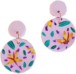 Lilac Floral Green & Purple Clay Earrings - Parma Violet Tiny Drops