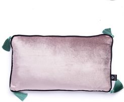 Silver Rectangular Cushion With Jade Tassels
