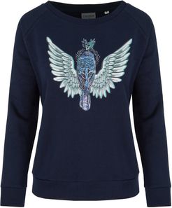 Olive Branch Winged Bird Print Sweatshirt In Navy