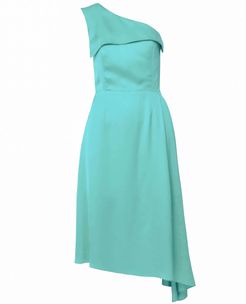 Mirage One-Shoulder Mint Midi Dress With Side Pleat