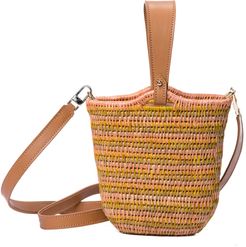 Zandi Woven Grass & Leather Bucket Bag In Mustard, Tan & Blush