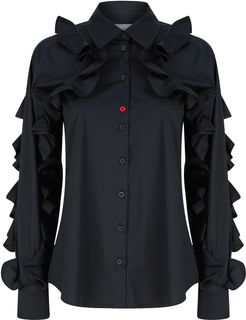 Ruffled sleeves shirt - Black