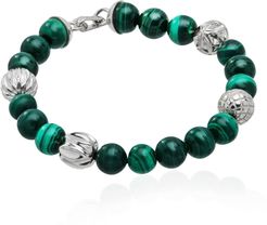 Silver Spheres & Malachite Beads In Cactus Motif Bracelet