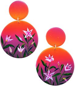 Sunset Lily Clip On Large Drop Earrings