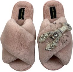 Classic Laines Pink Slippers With Artisan Pearl & Silver LOBSTER Brooch