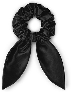 Silk Scrunchie With Scarf Detail - Black