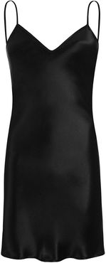 Silk Satin Slip Dress - Black