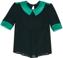 Alisha Silk Top With Leather Collar Green
