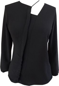 Long Sleeve Black Blouse With Asymmetric Cord Detail