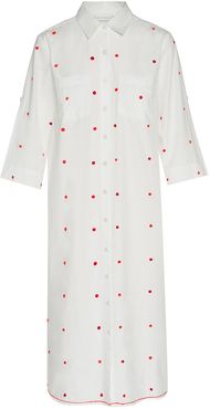 Dot Shirt Dress In White Red