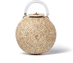 Woven Grass & Leather Round Ball Bag In Chalk & Natural