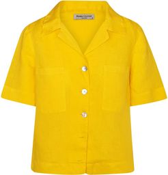 Short Sleeved Linen Cropped Shirt - Sunrise Yellow