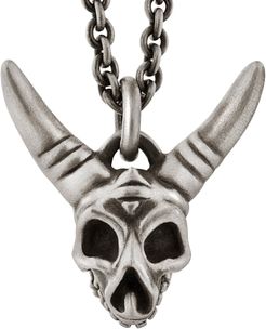 Horned Skull Pendant With Hinged Jaw In Silver