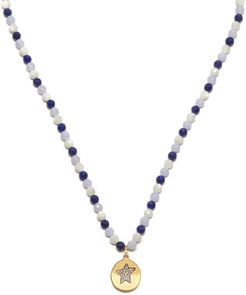 Star Charm Beaded Necklace Lapis Lazuli Blue Lace Agate