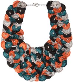 Leather Embellished Piper Collar Orange, Ecru, Black & Teal