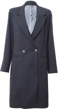 Double Breasted Long Blazer - Grey Tartan Wool