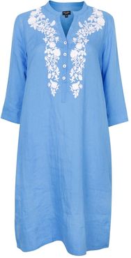 Victoria Embroidered Tunic Dress - Blue & White