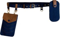 Double Belt Bag In Rescued Tan Leather & Denim