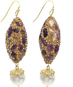 Rhinestones Bordered Amethyst Drop Earrings