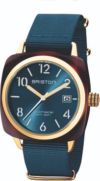 Briston Clubmaster Classic 3 Hand In Peacock Blue With Yellow Gold Finishing