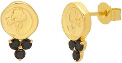 Rose Seal Earrings In With Black Swarovski Crystals In Gold