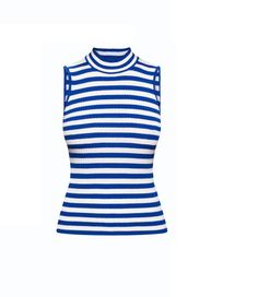 Henley Blue Striped Sleeveless Top