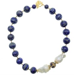 Natural Round Lapis With Baroque Necklace