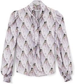 Esme Shirt With Tie Neck & Puff Sleeve In Tiled Protea Bud