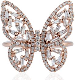 18Kt Solid Rose Gold Baguette Diamond Butterfyl Shape Cocktail Ring