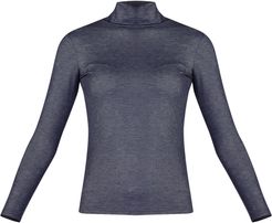 Indigo Blue Denim Effect Turtle-Neck Pullover Top