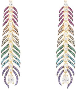 Peacock Feather Rainbow Elongated Drop Earrings Gold